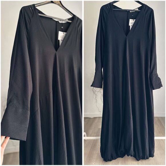 ZARA MOLY VOLUMINOUS VISCOSE BLEND BLACK LONG DRESS - Picture 1 of 3